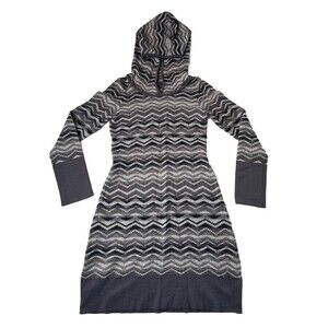 PrAna Womens Sweater Dress Meryl Chevron Size XS Black Gray Hooded Stretch